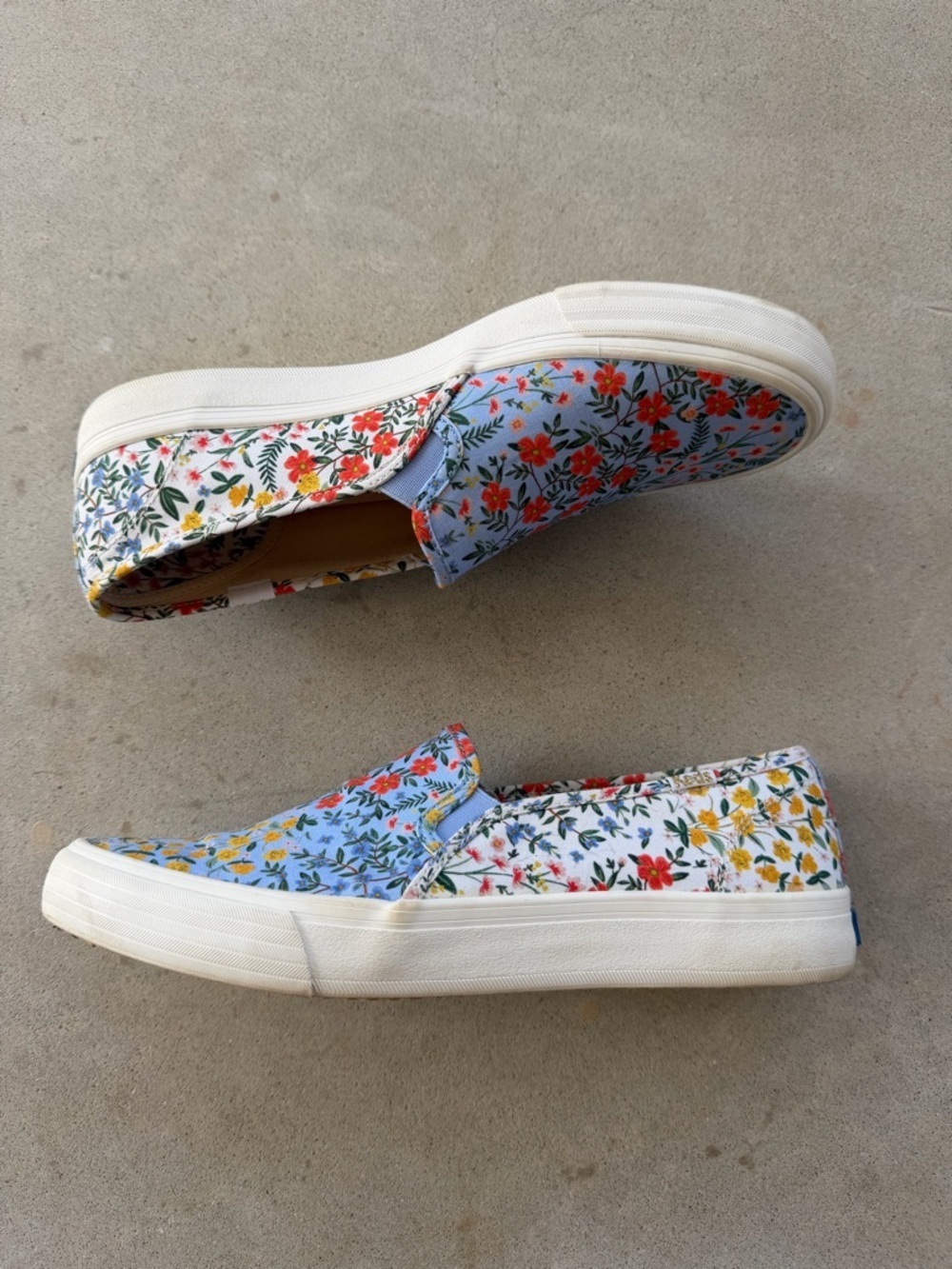 Keds + Rifle Paper Co. Blue White Floral Slip-On Sneaker Shoes Women's Size 10 - Picture 6 of 11